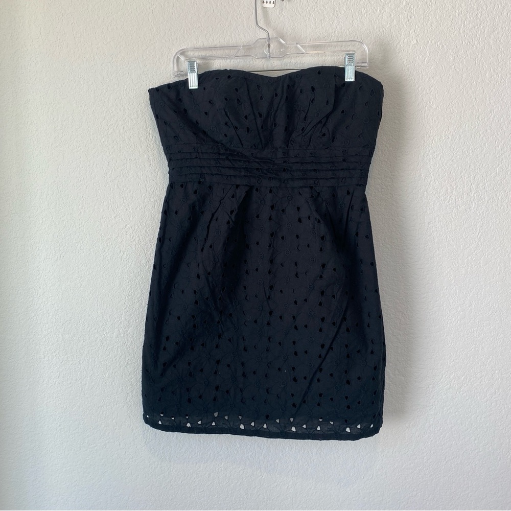 Aqua Black Eyelet 100% Cotton Mini Strapless Dress